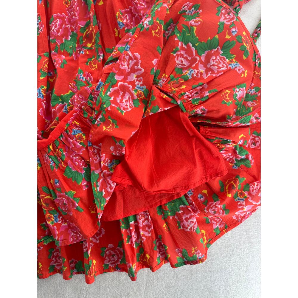 Rhode Red Lea Floral Sleeveless Dress Tie Waist Cotton Twirl Large Sundress L - Picture 6 of 10